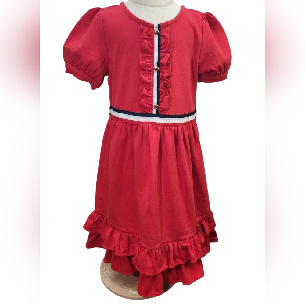 Janie and Jack Girl PUFF SLEEVE RUFFLE PONTE Dress Red size 6 NWT